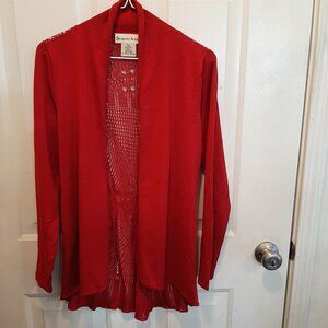 Seventh Avenue Open Cardigan with Lacy Pointelle Back; Size L; Red; Long sleeve